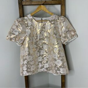 J. Crew Metallic Floral Puff Sleeve Blouse Size L